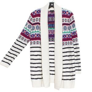 Talbots Cardigan Sweater Fair Isle Boho Preppy Cozy Nordic Cottage Open Medium